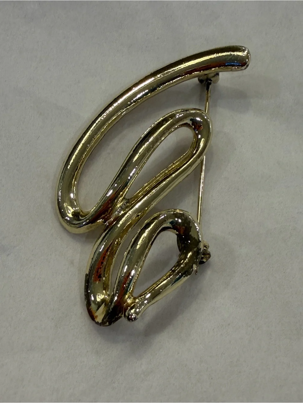 Gold Tone Sculptural Snake Brooch Pin
